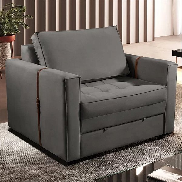 Poltrona Cama Atalaia 1,14 m Linho Cinza - Luxury Estofados