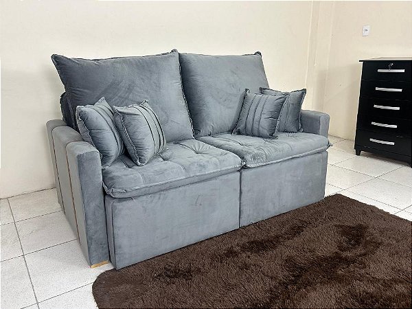 Sofá Cama Chicago Plus 1.80m – Veludo Cinza