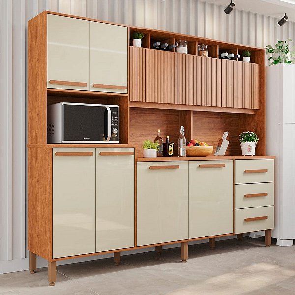 Kit Cozinha Angelina Prime 2,40 m Frisada Cinamono/Off White – Imop