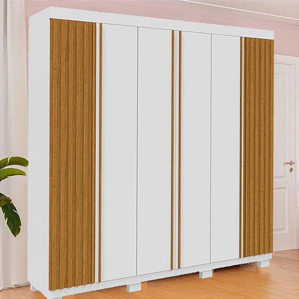 Roupeiro Eliza 6 Portas 2.30m Branco/Cinamomo - ACP Móveis