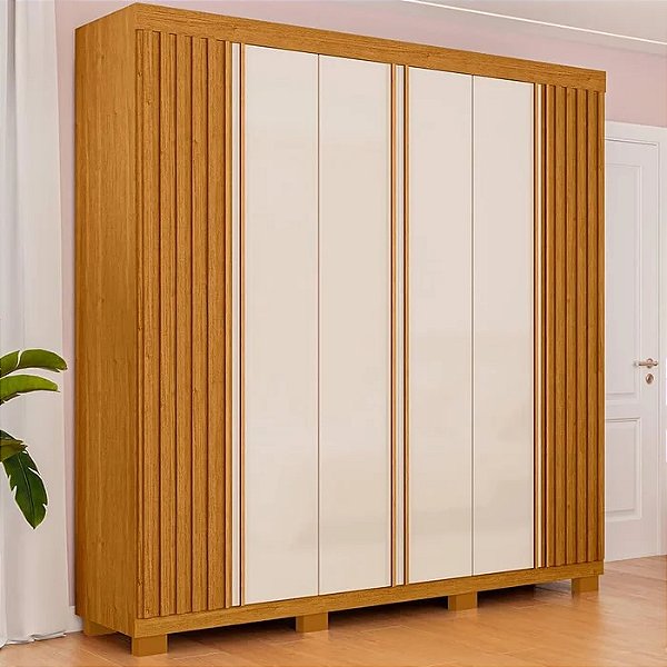 Roupeiro Eliza 6 Portas 2.30m Cinamomo/Off White  - ACP Móveis