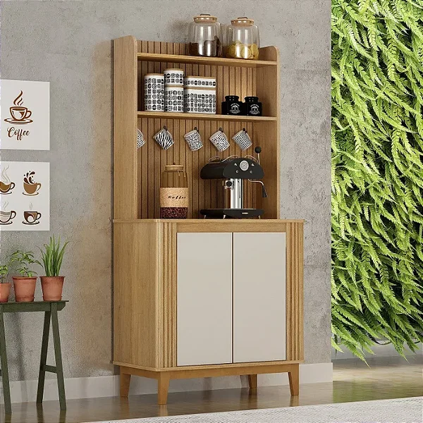 Cantinho do Café 2 Portas 3 Prateleira Mantiqueira Cinamomo/Off White