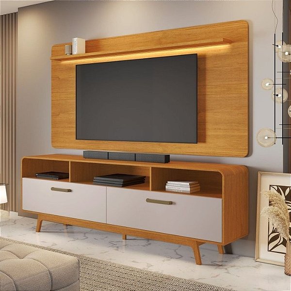Painel até 70″ Cristal Cinamono + Rack Cristal Cinamono/Off White