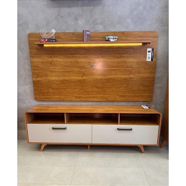 Painel até 70″ Cristal Cinamono + Rack Cristal Cinamono/Off White