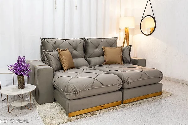 Retrátil Reclinável 2.00m Gran Bello Veludo Capuccino - D33 e Molas Ensacadas