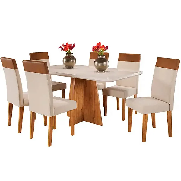 Mesa de Jantar Viena 160x90cm com 6 Cadeiras Turim Tecido Linho - Viero
