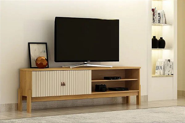 Rack  Ouro Preto 1.65m Tv até 55 Cinamomo/Off White - Valdemóveis