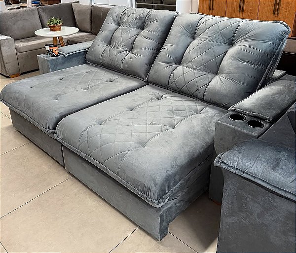 Retrátil e Reclinável Botocatu 2.30m Espuma D28 com Porta Copo - Teixeira