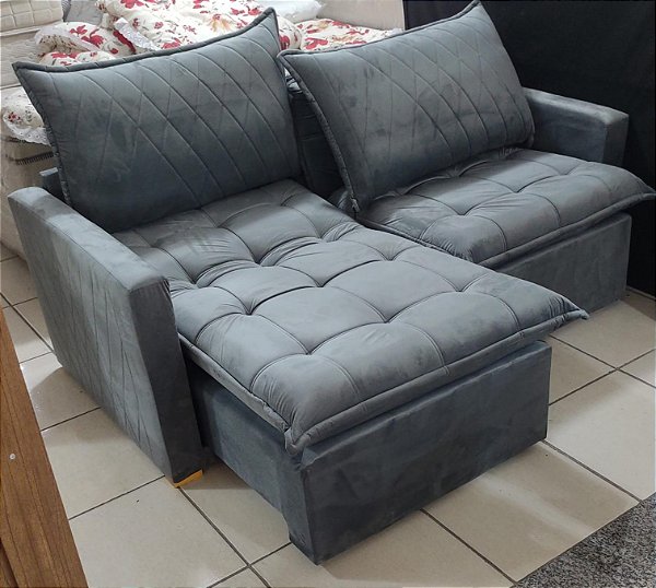 Sofá Cama Baurú 1.80m Molas Ensacadas Cinza+ Molas Bonnel