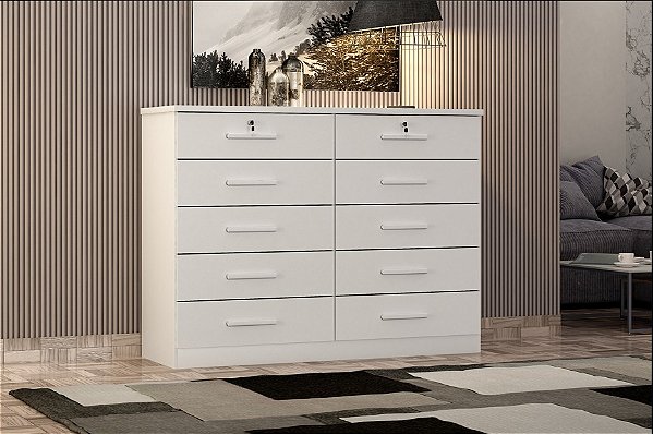 Cômoda Deca 10 Gavetas 1.36m Neve - Novo Horizonte