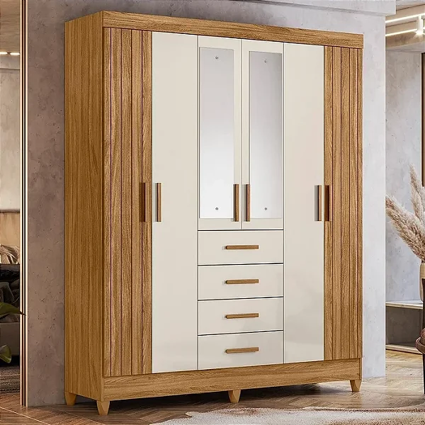 Roupeiro Aruba 06 Portas 1.65m Freijo/Off White - Moval