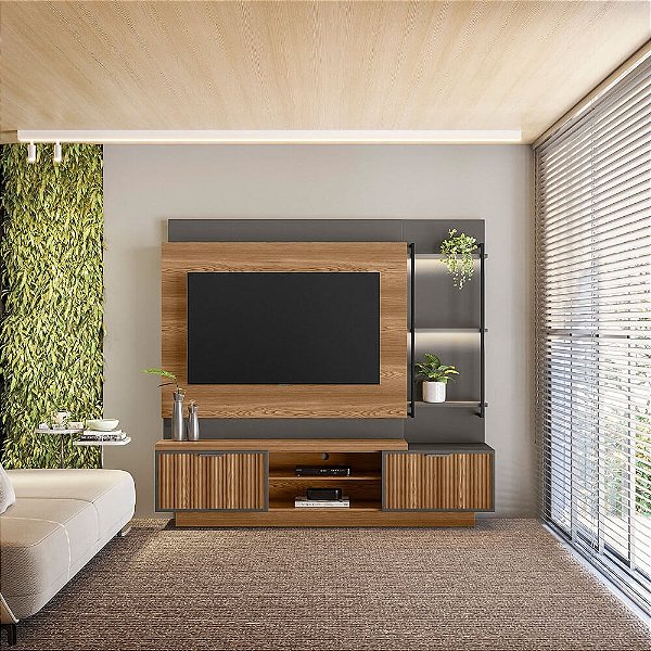 Home Theater Belmonte 2.00m Tv 65 Amendoa/Chumbo - Linea Brasil