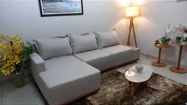 Estofado Living Chaise Suíça 3078 Lufer Linho Capuccino