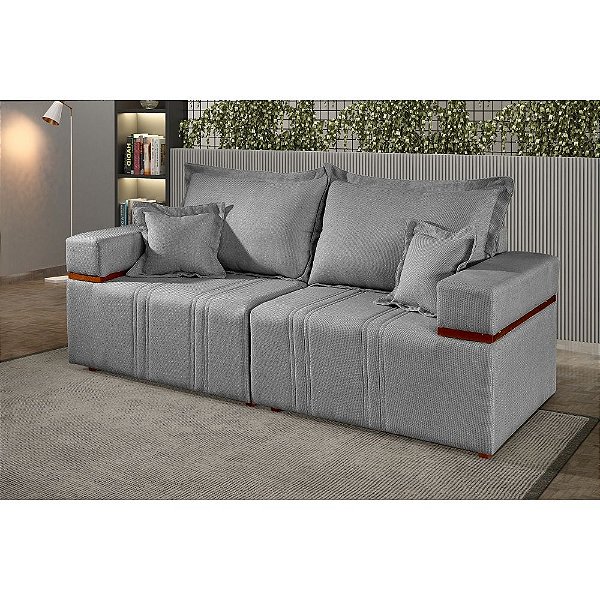 Sofá Box 2.00m Cód: 3076 Linho Cinza - Lufer