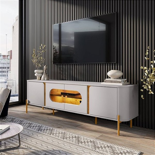 Rack até 75″ Juquehy Off White/Naturale - Bechara