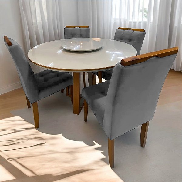 Mesa Redonda Atlanta 120 Cinamono/Off White com 4 Cadeiras Sophia/Capri