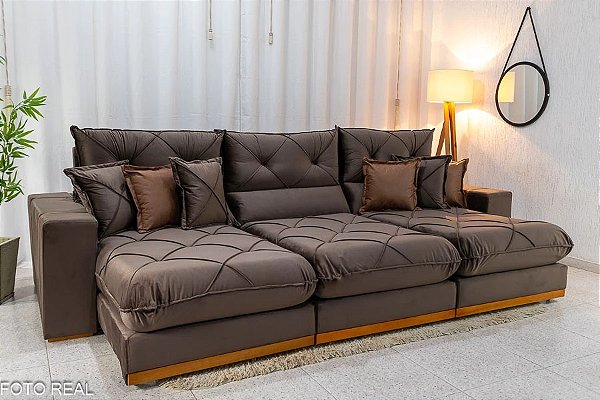Retrátil Reclinável Gran Bello 3.20m Veludo Marrom  - D33 e Molas Ensacadas
