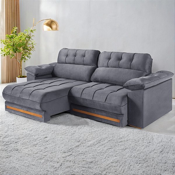 Retrátil e Reclinável Arezzo Comfort 2,50 m Veludo Cinza Grafite