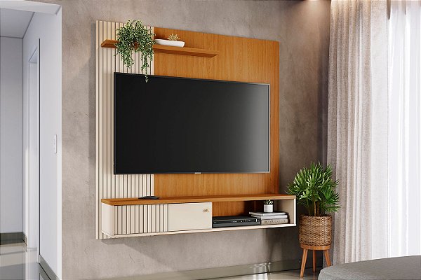 Bancada Suspensa Aurora 1.60m Tv até 65 Cinamomo Off White - Madetec