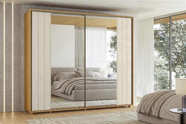 Roupeiro Dali 2P8G com 2 Espelhos 2.78m Cinamomo Off White - Madetec