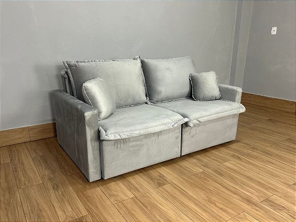 Sofá Cama Retrátil Reclinável Positano 1.80m Mod.80 – Prata Veludo