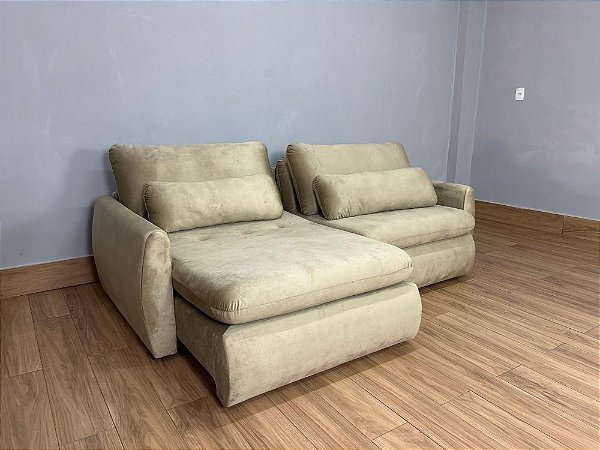 Sofá Cama Retrátil Reclinável Amaranto 2.10m Mod.90 – Capuccino Veludo
