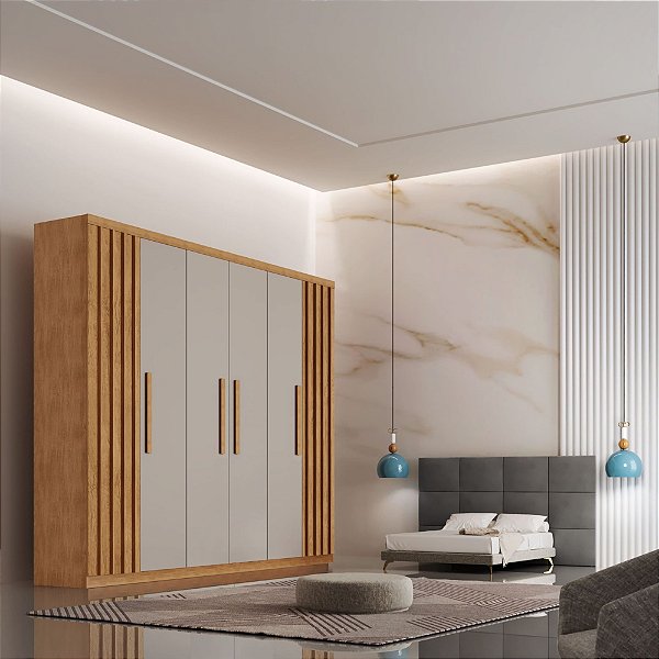 Roupeiro Cabo Frio 100% MDF 06P02G 1.80m - Nature/Off White