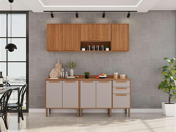 Cozinha Florida Ripada 04 Peças 2.00m Cinamomo Off White Ripado - Salleto