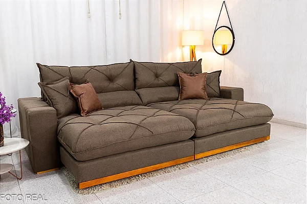 Retrátil Reclinável 2.90m Gran Bello Linho Marrom  - D33 e Molas Ensacadas