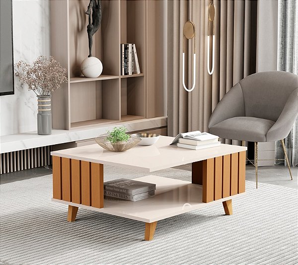 Mesa de Centro Açaí Off White/Nature - Bechara