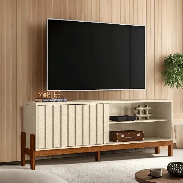 Rack Bancada New Aurora larg. 1.88m Tv até 75" Pérola Metalizada/Cinamomo Mel - Mobler