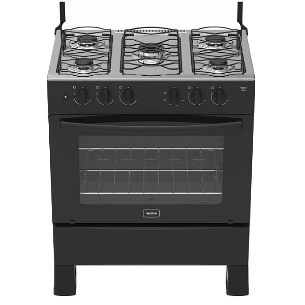 Fogao Hera Plus 5 Bocas Mesa de Aco Inox Preto Realce Eletrodomesticos