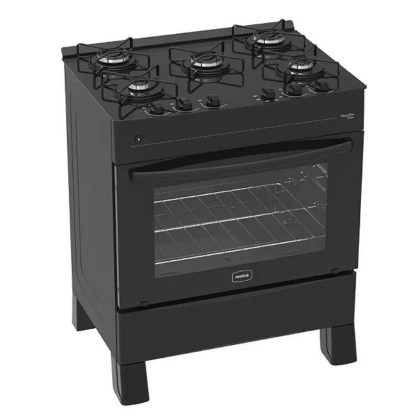 Fogao Zeus Glass Super 5 Bocas Mesa de Vidro Preto Realce