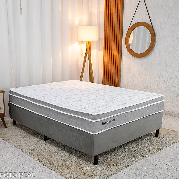 Box Casal Sued Cinza Nosso Sonho + Colchão Casal Tiradentes Linho Cinza 138x188x61 Molas Ensacadas - D Vitrine