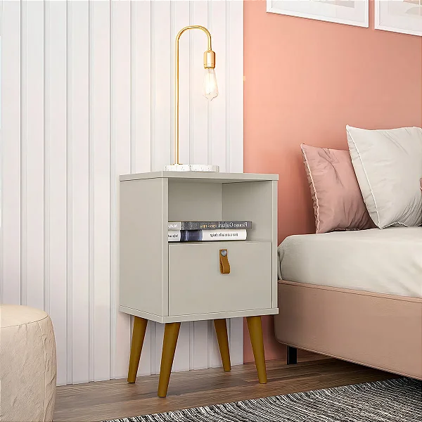 Mesa De Cabeceira 1 Gaveta Búzios Linea Brasil Cor Off White