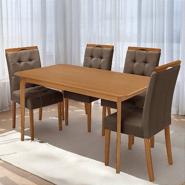 Mesa Alegra 120x80 Cinamomo com 4 Cadeiras Sophia