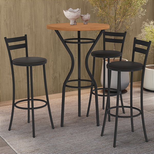 Mesa Bistrô Dublin 0,65 m com 3 Banquetas Jade CM1029(M087/TA69/3B699) Preto/Cinamomo