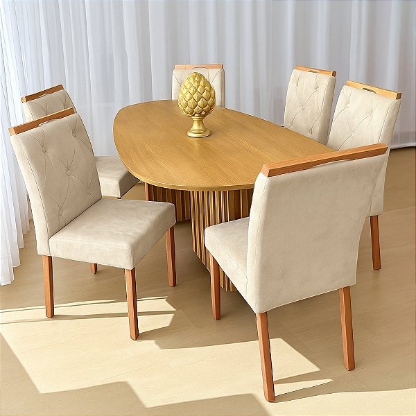 Mesa Orgânica Isis 180x90 com 06 Cadeiras Yasmim em Veludo
