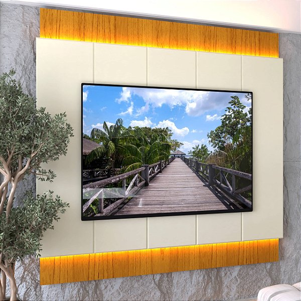 Painel Magnifico 2.20m com LED Tv 75  Naturale Off White - Gelius
