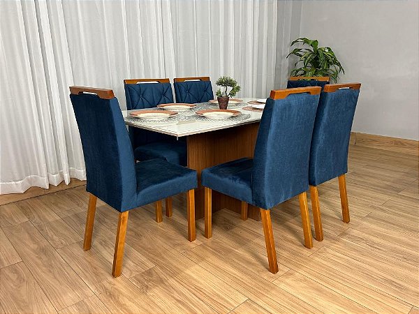 Mesa Helo 160x90 Tampo Vidro + 06 Cadeiras Jasmim