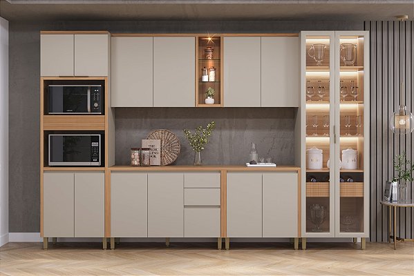 Cozinha 100% MDF Allure Completa 06 Peças 270m - Jequitiba/Griss Fosco