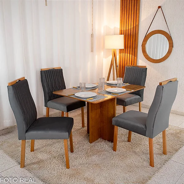 Mesa de Jantar Salina Tampo Londres Cinamomo 120x80 4 Cadeiras Genova Madeira Maciça- Art Assento