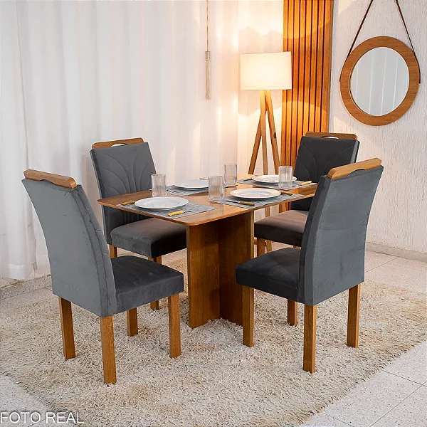 Mesa de Jantar Salina Tampo Londres Cinamomo 120x80 4 Cadeiras Parati - Cel Móveis
