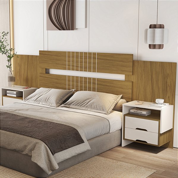 Cabeceira Casal/Queen Extensivel   Luiza Nature/Off White 100% MDF