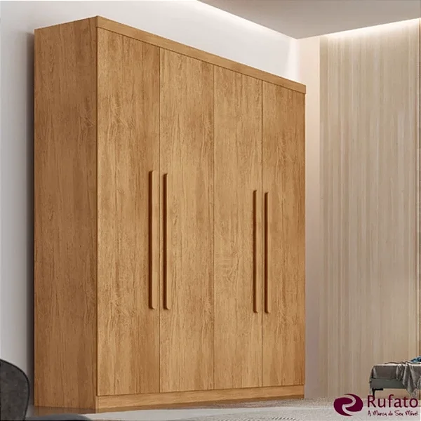 Roupeiro Império Nature 4 Portas 3 Gavetas Larg. 1.80m 100% MDF Rufato