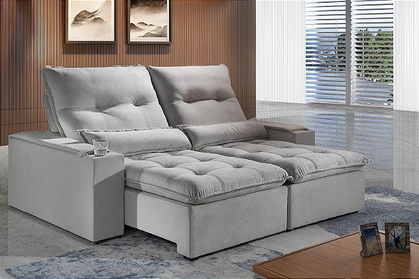 Retrátil e Reclinável Giovana 1.80m Espuma  D28 e Porta Copos - Zarat