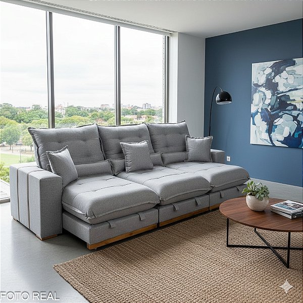 Retrátil Reclinável Mônaco 3.20m Linho - Molas Ensacadas