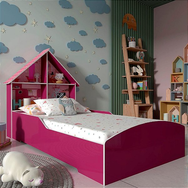Cama Infantil/Solteiro Casinha 0.90 Pinck Ploc- Gelius