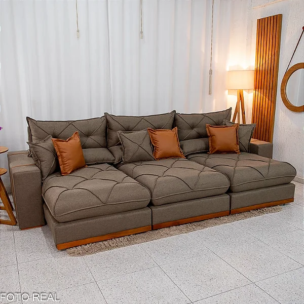 Retrátil Reclinável Gran Bello 3.20m Linho Marrom - Molas Ensacadas