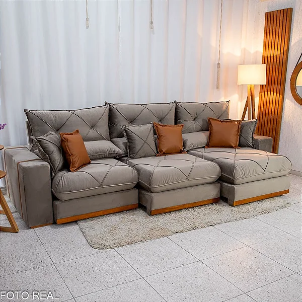 Retrátil Reclinável Gran Bello 3.20m Veludo Capuccino - Molas Ensacadas